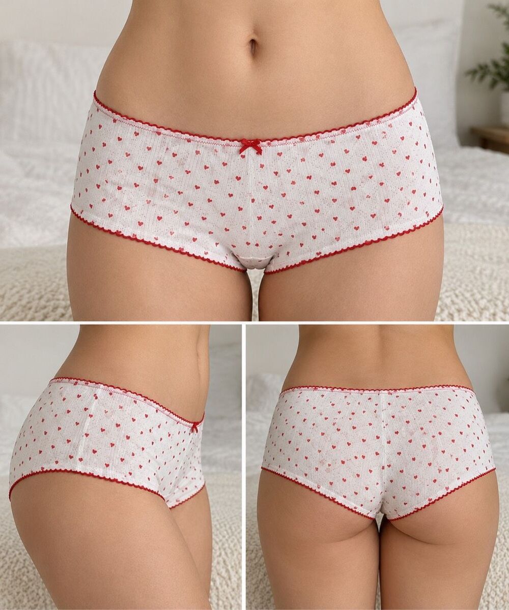 Aeropostale Size L Heart Print Boyshort Underwear White Red Coquette Y2K